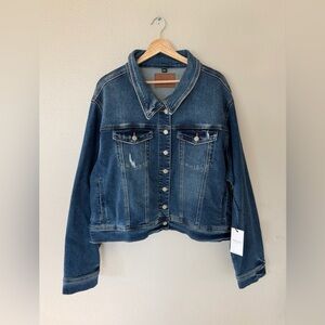 NWT Judy Blue Dark Wash Indigo Distressed Denim Jacket Size 3XL